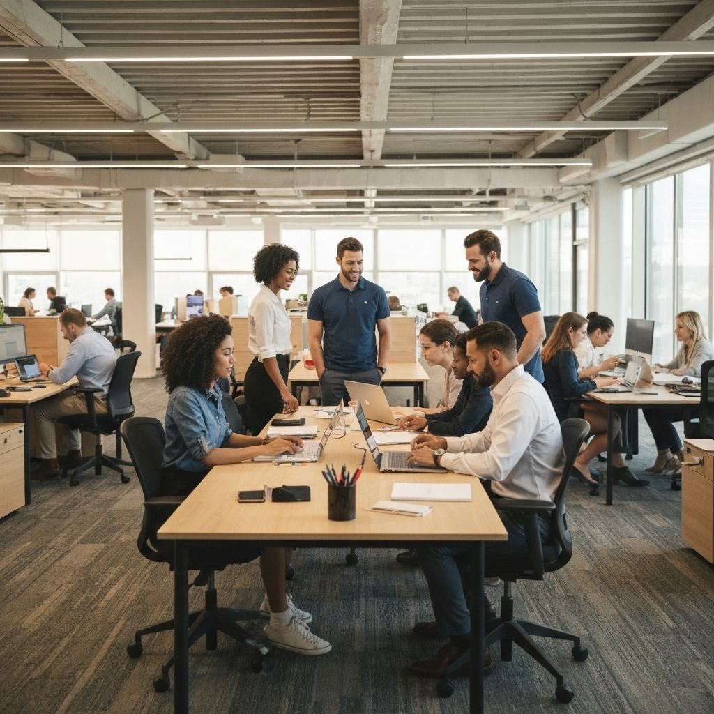 Collaborative workspace with space startup teams working together